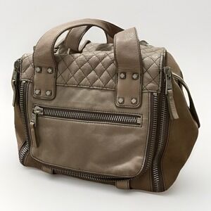 Vintage Y2K Ash Leather Ha-Mick Crossbody Satchel Bag Pockets Cream Beige Zip